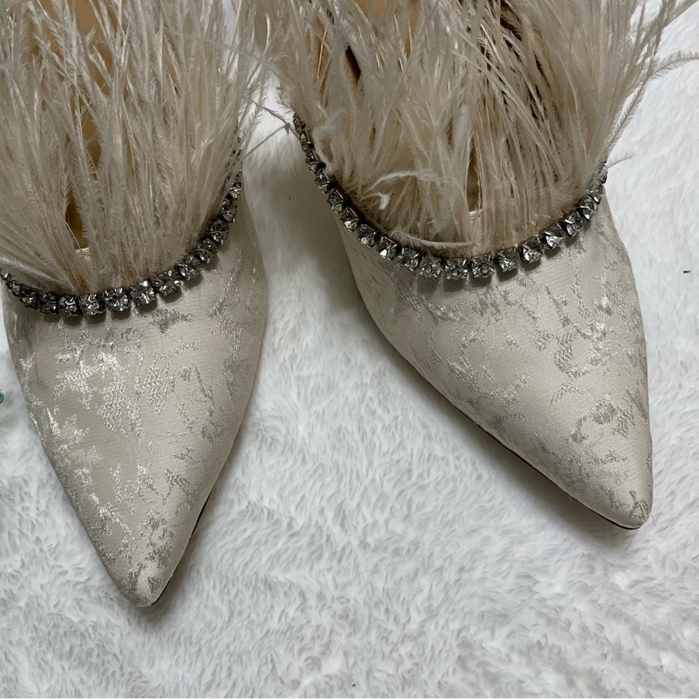 Antonio Melani x Nicola Bathie Liz Ostrich Feathers Rhinestone Dress Mules - Picture 9 of 16